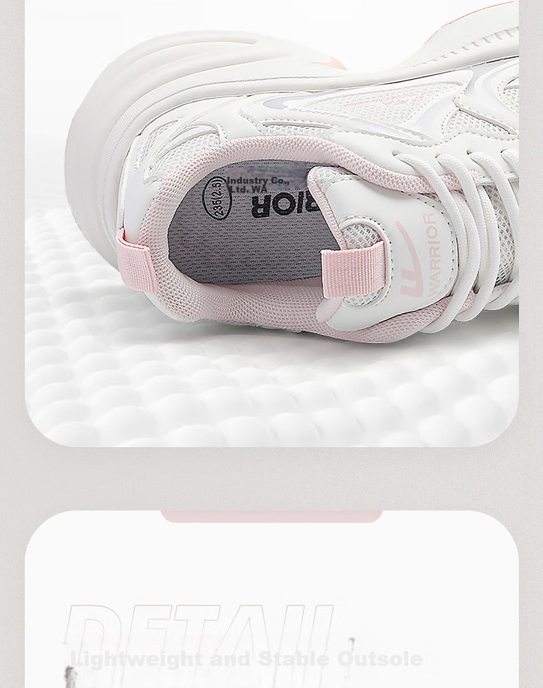 Warrior Official Women's Sneakers 2026 Spring New Chunky Platform Shoes White Gray Pink Size 36 11