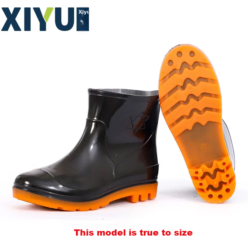 Xiyu Men's Waterproof Rain Shoes Lightweight Non-Slip Rain Boots Chef Shoes XY807 Black Short Tube Size 39