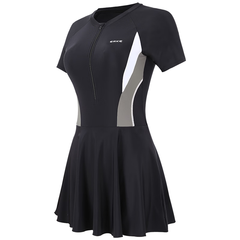 ERKE Women's Short Sleeve One-Piece Skirted Conservative Slimming Plus Size Swimsuit for Swimming and Hot Springs