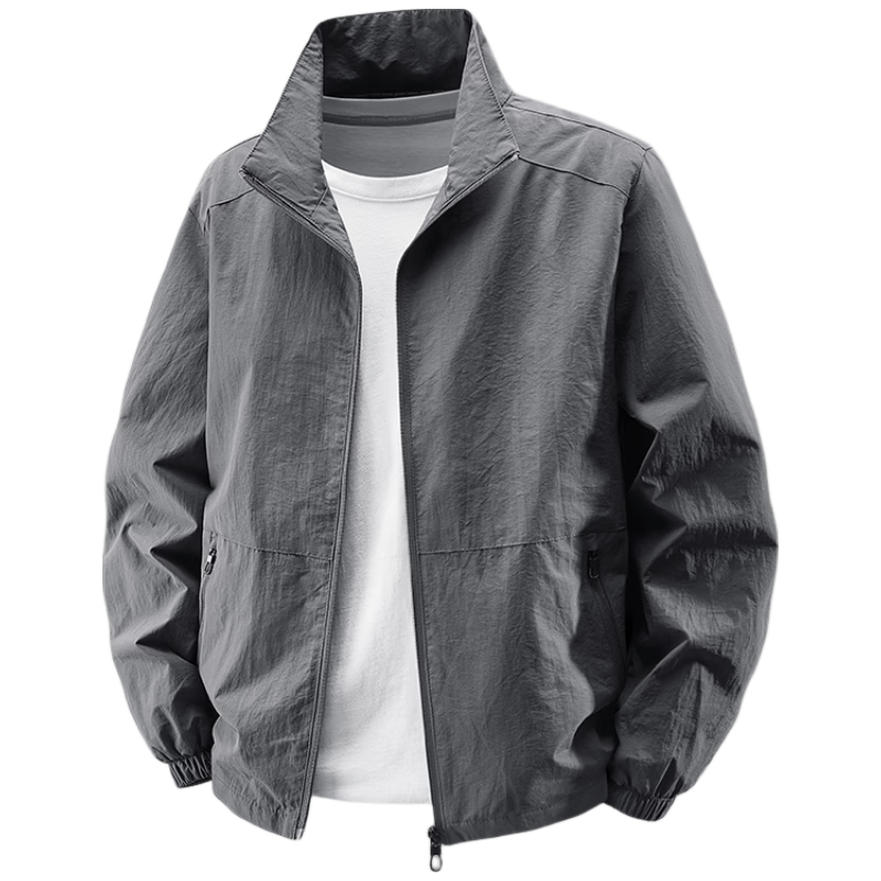 Yalu Ice Silk Men's Jacket Summer Casual Stand Collar Windproof Breathable Lightweight Sun Protection Coat Gray (Upgraded Version) L
