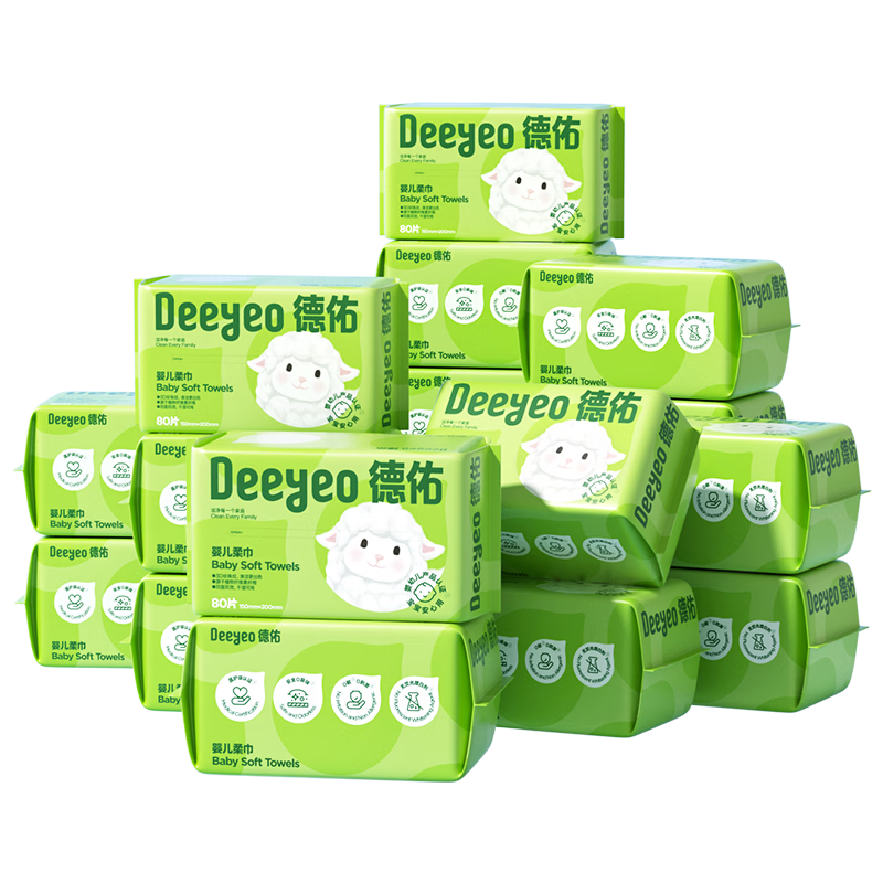 Deyou Baby Soft Wipes, 80 Sheets * 18 Packs, Disposable Face Towels, Thickened, for Both Dry And Wet Use, Cotton-Soft Facial Tissues