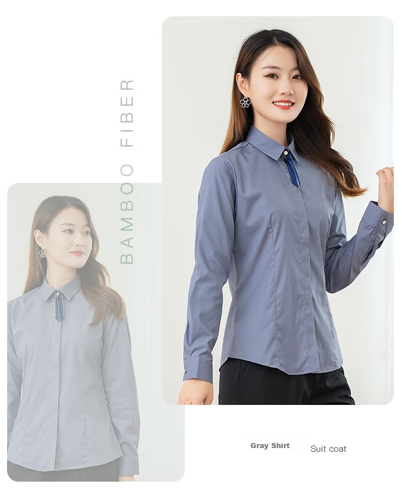 ROMON [Bamboo Fiber, Wrinkle-Resistant, Slightly Elastic] Long-Sleeve Shirt for Women, Slim Fit Professional Wear, Business Base Layer, Work Uniform Blouse 25