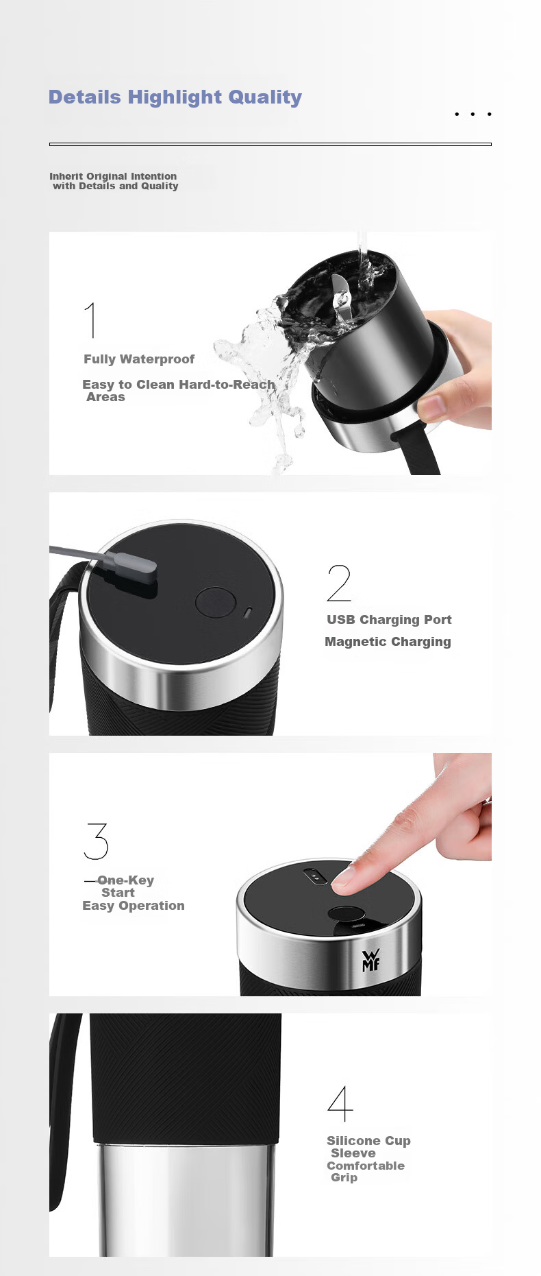 WMF Portable Juicer Multifunctional Home Small Wireless Charging Mini Blender Cup Portable Mixing Cup (Classic Black) 18