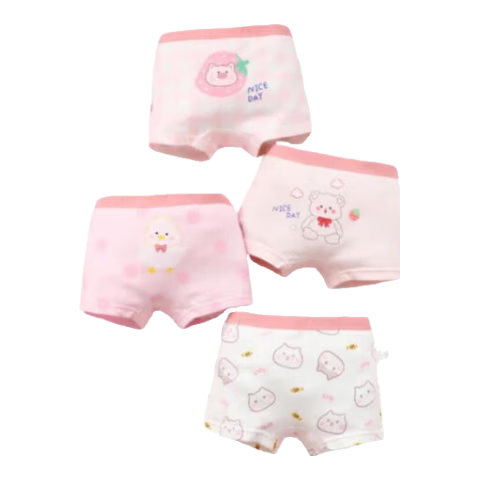 Hodo Children's Underwear Girls' Boxer Briefs Mid-Large Kids 4-Pack Pure Cotton Class A Antibacterial Shorts Toy Bear 120