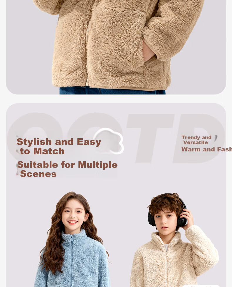 Baleno Kids Winter Fleece Stand Collar Jacket Girls Thickened Warm Double-Sided Fleece Outerwear 9