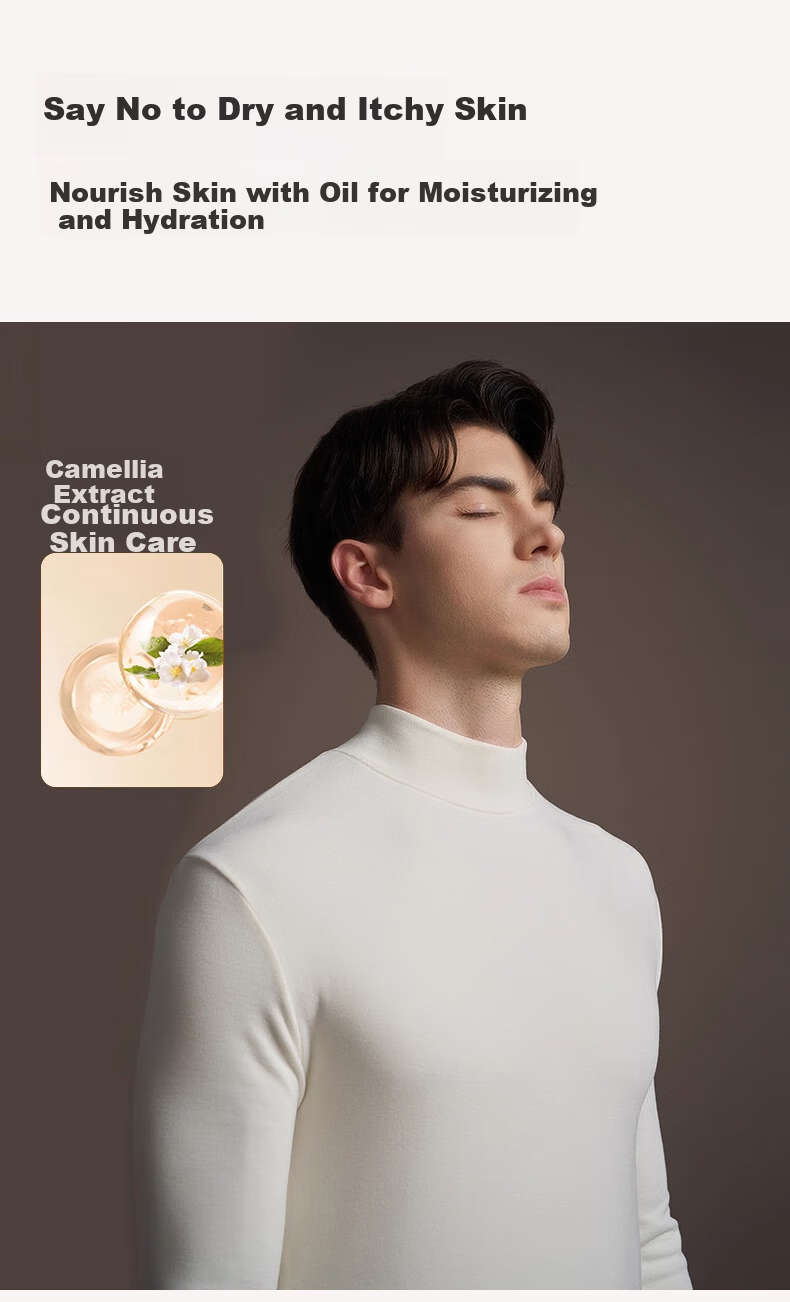 Borui Men's Autumn Thermal Shirt Single Piece Antibacterial Warm Innerwear Mid-Neck Base Layer Camellia Oil Moisturizing Half Turtleneck 7