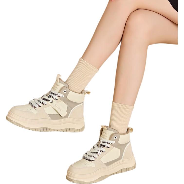 DAPHNE Women's Thick-Soled High-Top Winter Cotton Shoes with Fleece, Non-Slip Snow Boots, Off-White, Size 36