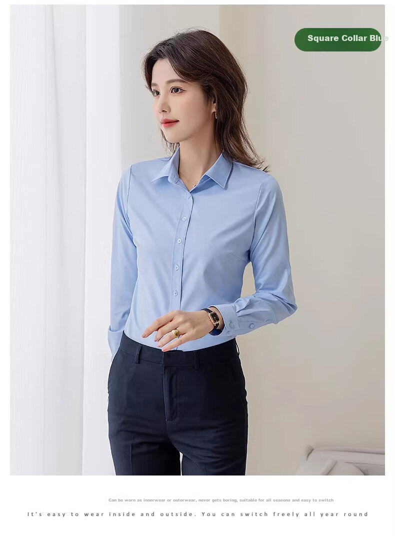 Romon Business Casual Women's Spring Fashion Professional Style Casual Lapel Long Sleeve Shirt Gray S 22