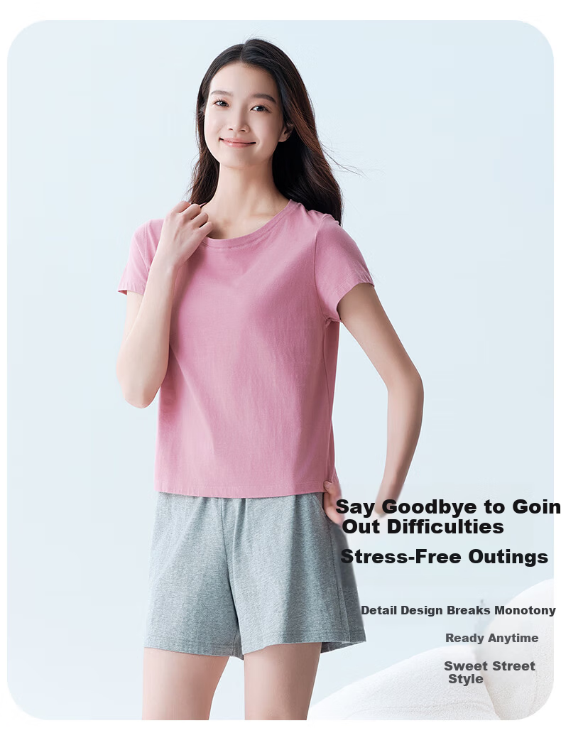 Yiershuang Women's 100% Cotton T-Shirt, Class A 7A Antibacterial, Anti-Mite, Deodorizing, Round Neck Short Sleeve Outerwear Base Shirt 12