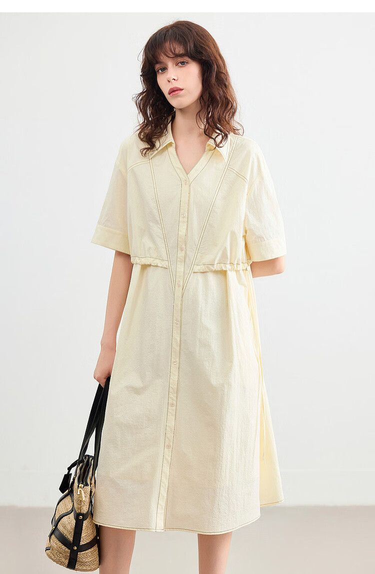 Demana Quick-Dry Sun Protection Series Summer Lightweight Outdoor V-Neck Short Sleeve Loose Casual Mid-Length Dress for Women 16