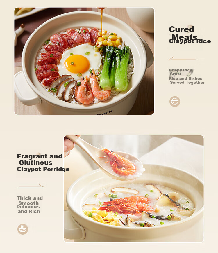 Bear Electric Clay Pot Electric Stew Pot Soup Cooker Health Porridge Cooker 3-4 People Split Electric Clay Pot DSG-D30S1 3L High Heat Quick Stew [Off-White] 16