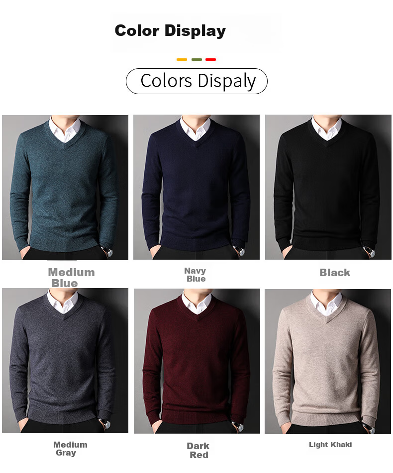 ROMON 100% Pure Wool Men's Thick Heavy 430G Warm V-Neck Casual Knit Sweater Autumn Winter 4