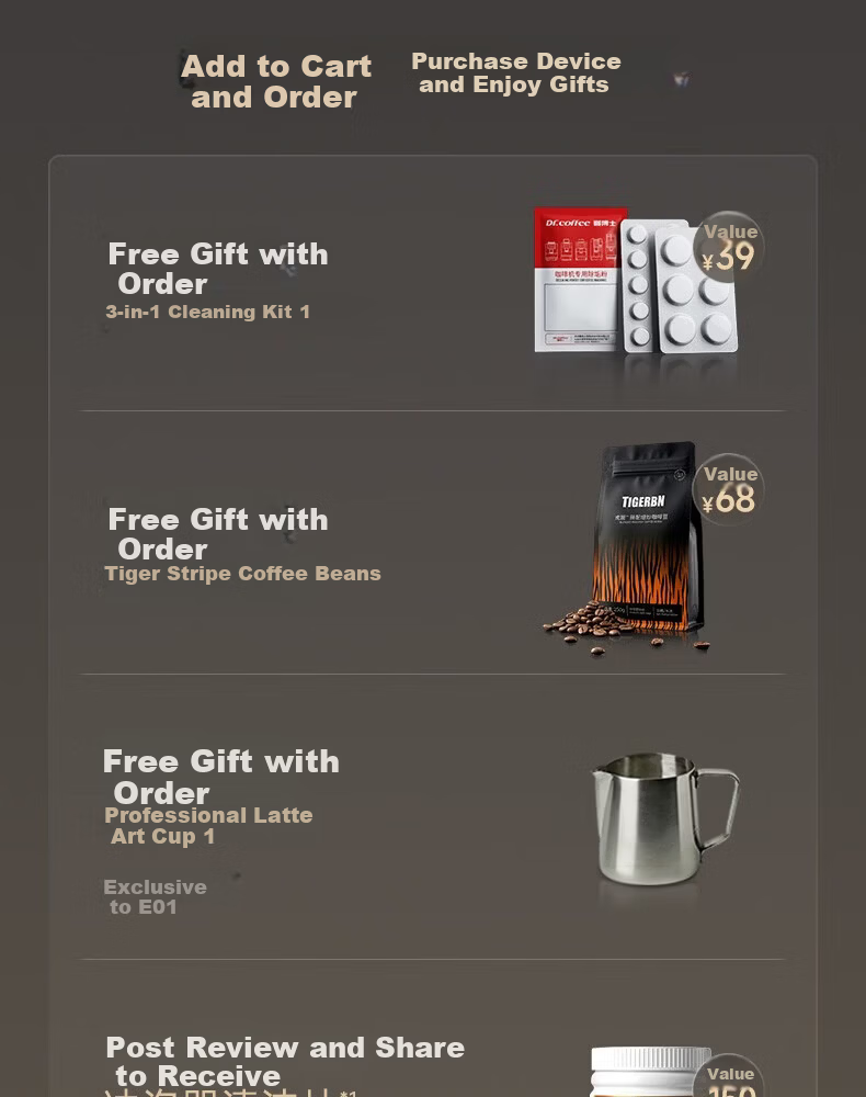 Dr.coffee E02 Brown Home Coffee Maker Fully Automatic Small Integrated Grinder Hot and Cold Drinks One-Touch Cold Brew Fresh Coffee 2