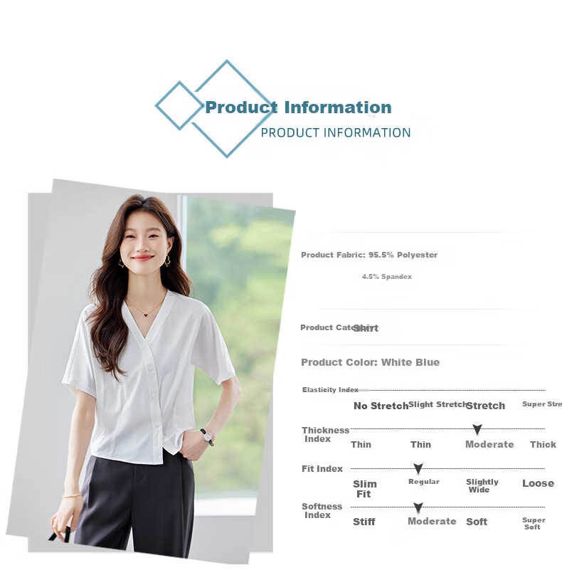 Jeanswest Women's Short Sleeve Shirt 2026 Summer French Style V-Neck Fashion High-End White Top M 2