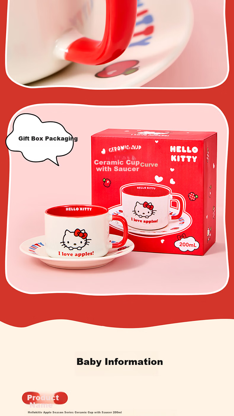 MINISO Hello Kitty Apple Season Series Ceramic Mug with Saucer 200mL 5