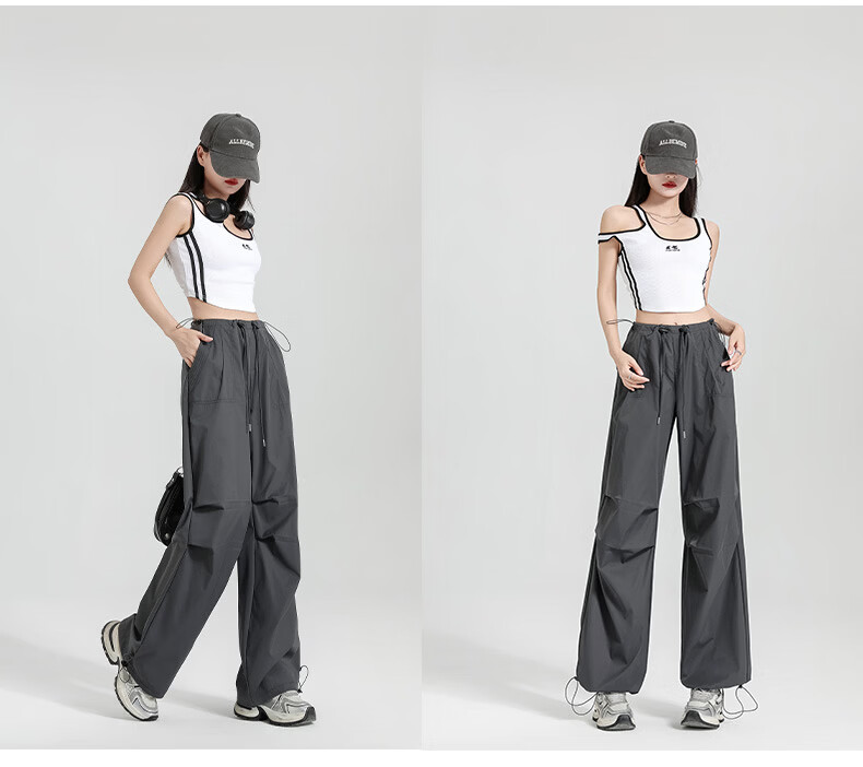 Xueqiman Ice Silk Quick-Dry Work Pants Women 2026 Summer Thin Outdoor Hiking Cargo Pants High Waist Drawstring Casual Trousers Female 17