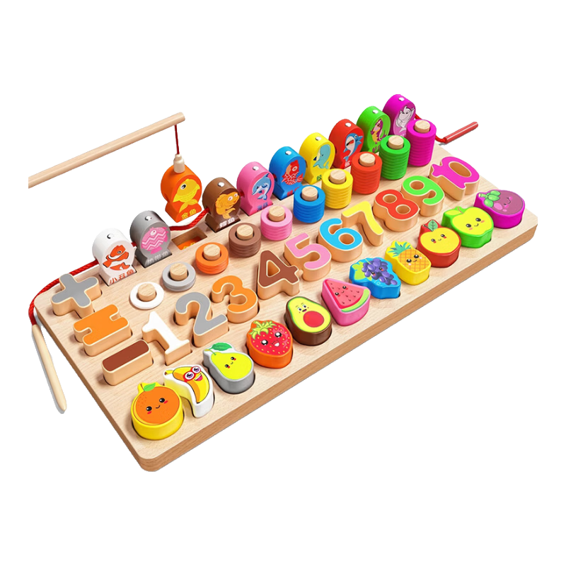 Licheers Montessori Early Education Toy for Children 1-3 Years Old Fruit Matching Board Number Fishing Building Blocks Puzzle Baby Educational Toy