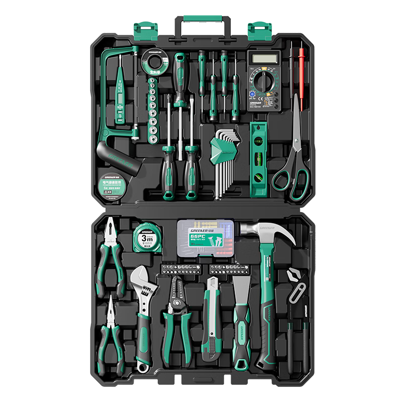 GREENER Household Toolbox Set 156-Piece Electrical, Carpentry, Telecom Maintenance Hardware Hand Tool Kit