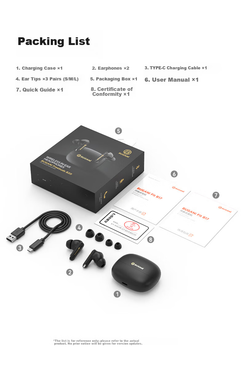 BUGANI Freebuds B20 Wireless Bluetooth In-Ear Earphones Gaming Music Sports Headphones Active Noise Cancelling Bluetooth 6.0 Long Battery Life Black 15