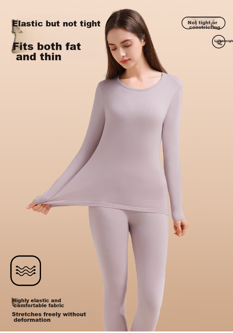 GUJIN Women's Thermal Underwear Set Autumn Winter Cotton Heat Retaining Thick Slim Fit Base Layer Top and Bottom 14