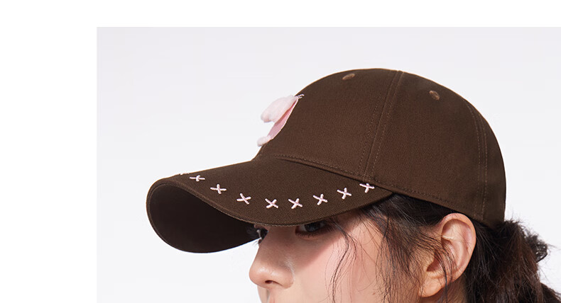 CACUSS Women's Duckbill Cap Spring Summer Cute Embroidered Little Rabbit Pure Cotton Soft Top Baseball Cap Playful Youthful Face-Slimming Dark Brown 18