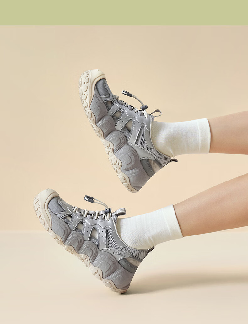CAMEL Lemon Cute Outdoor Women's Hollow Sandals Thick Sole Beach Sports Shoes L26M202032 Beige/Gray 37 18