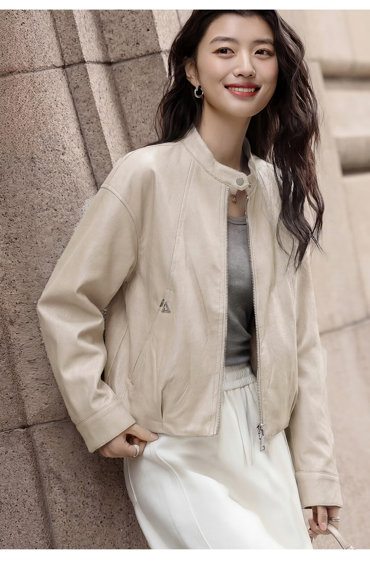 Chushen Spring Autumn Casual Short Jacket Women Black Stand Collar Zipper Slim Loose Stylish Leather Jacket Top S61D127 16