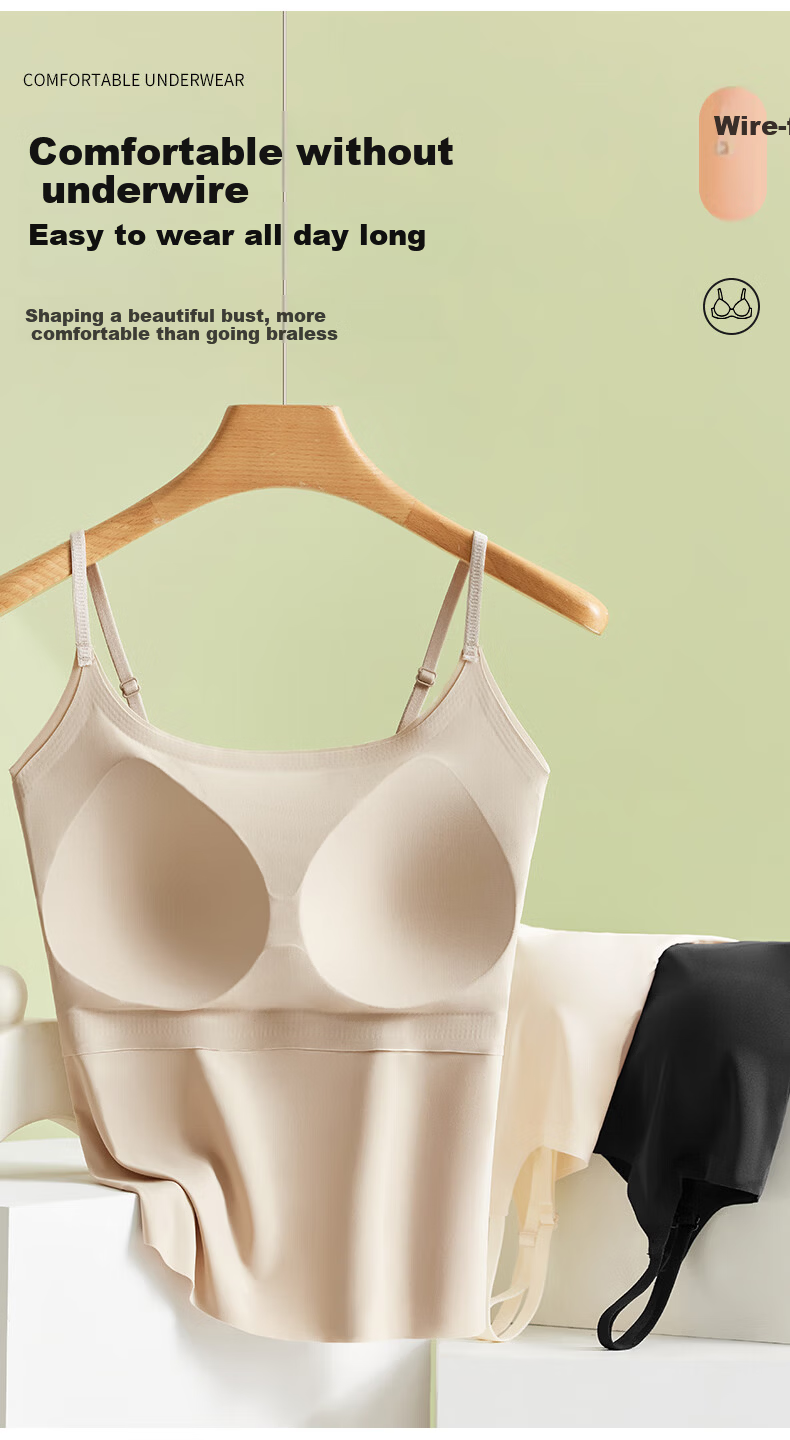 LangSha Women's Camisole Tank Top with Built-In Bra Pads, Wearable As Outer Layer Or Inner Wear, Thin Ice Silk Backless Undershirt 16