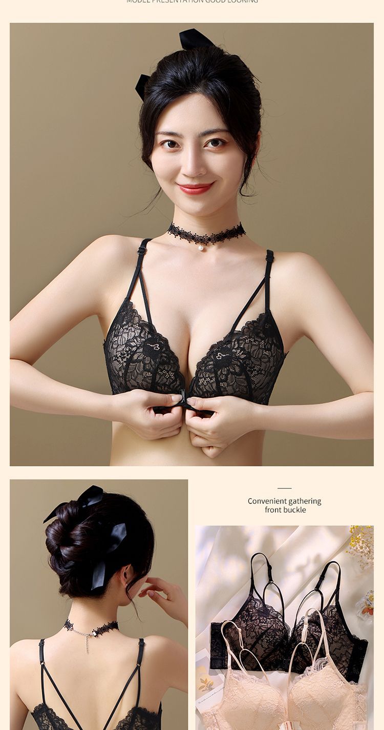BONAS Sexy Front Closure Backless Bra Set for Women Wireless Push-Up Large Size Pure Desire Style Premium Gift 15
