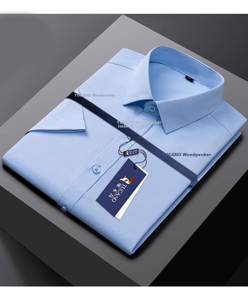 Woodpecker Plain Solid Color Men's Summer Business Wrinkle-Free Dress Shirt Suit Groomsman Long Sleeve White 41 25