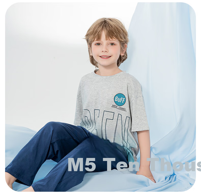 Yingbolun Boys' Summer Thin Short Sleeve Pajama Set for Older Boys 20791 White Blue Size 130 15