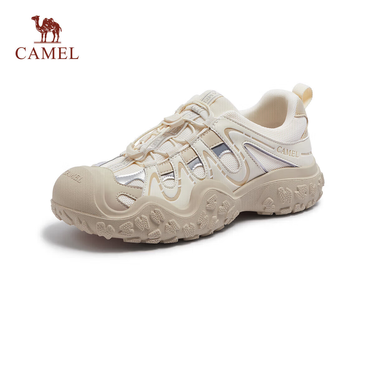 CAMEL Aurora Ugly Cute Women's Outdoor Hiking Shoes Colorblock Thick Sole Casual Shoes L26S202026 Beige/Silver/Apricot Size 40