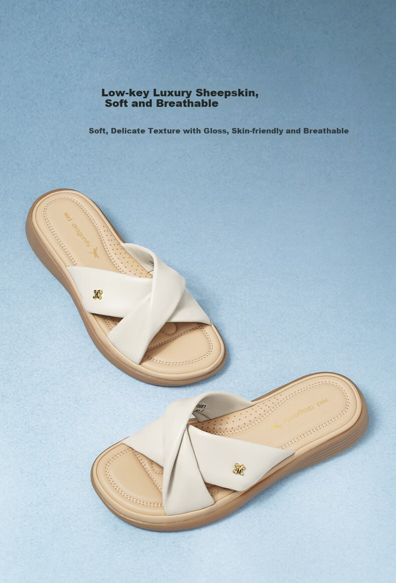RED DRAGONFLY Genuine Leather Mom Sandals, Summer Sheepskin Soft-Soled Comfortable Non-Fatiguing Middle-Aged And Elderly Sandals WJK25865 Beige 38 6