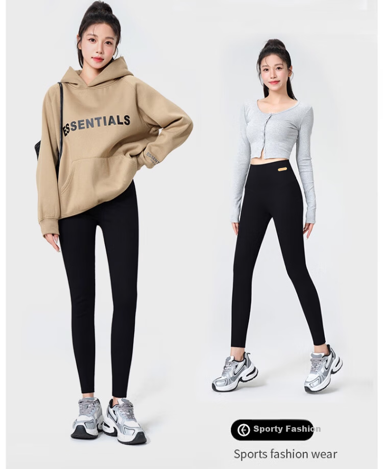 Langsha Women's Ribbed Sharkskin Leggings Thickened Fleece Silk Cashmere Koala Velvet Thermal Cotton Pants for Autumn and Winter 18