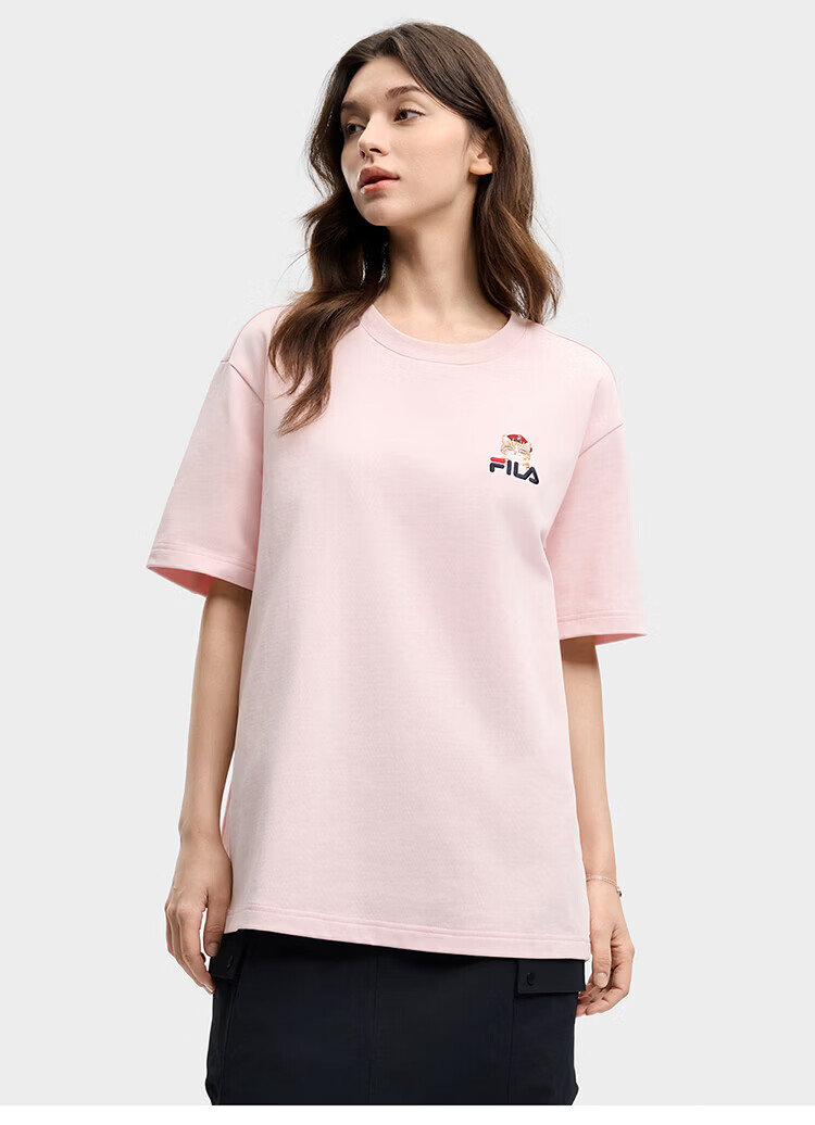 FILA Official 2026 Summer Couple Short Sleeve T-Shirt Casual Loose Fit Cotton Cat Knit Tee 76