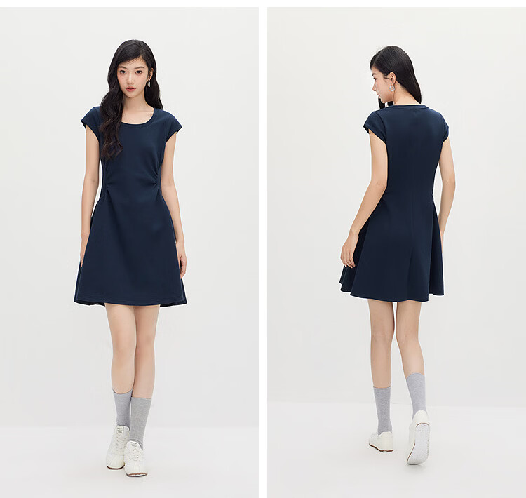 Semir Women's Summer Dress U-Neck Solid Color Pleated Short Sleeve Short Skirt 2026 Minimalist Design 109326114005 31