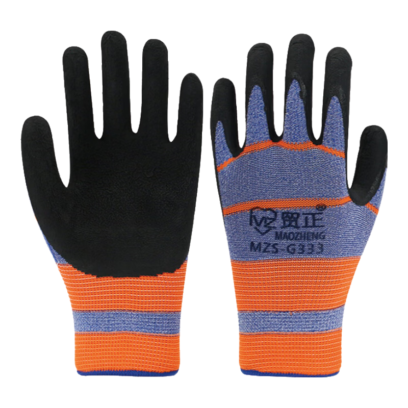Maozheng Dipped Work Gloves with Wrinkles, 12 Pairs, Extended And Thickened, Wear-Resistant, Non-Slip, for Construction Sites, Manual Labor, Handling, MZS-G333