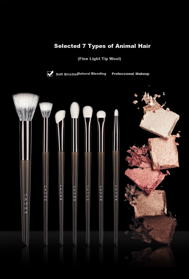 LADES Wooden 15-Piece Makeup Brush Set Animal Hair Powder Brush Lip Brush Concealer Brush Beauty Tools 8