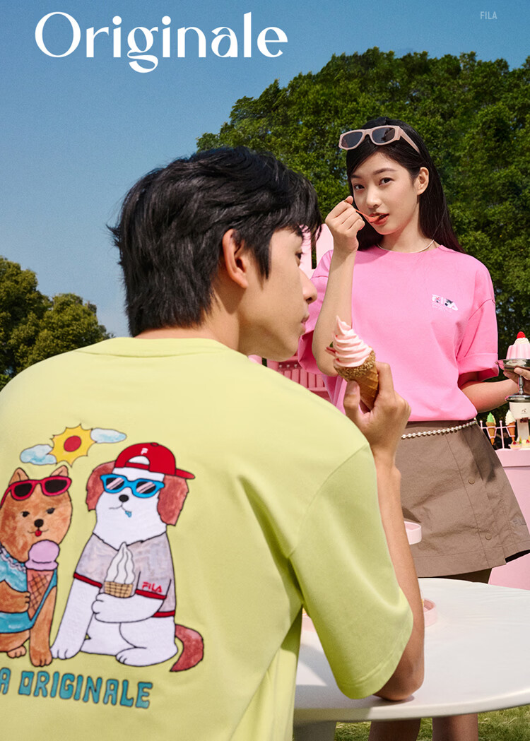 FILA Official Couple's Knitted Short Sleeve Shirt 2026 Summer Fashion Casual Unisex Loose Cat Embroidery T-Shirt 7