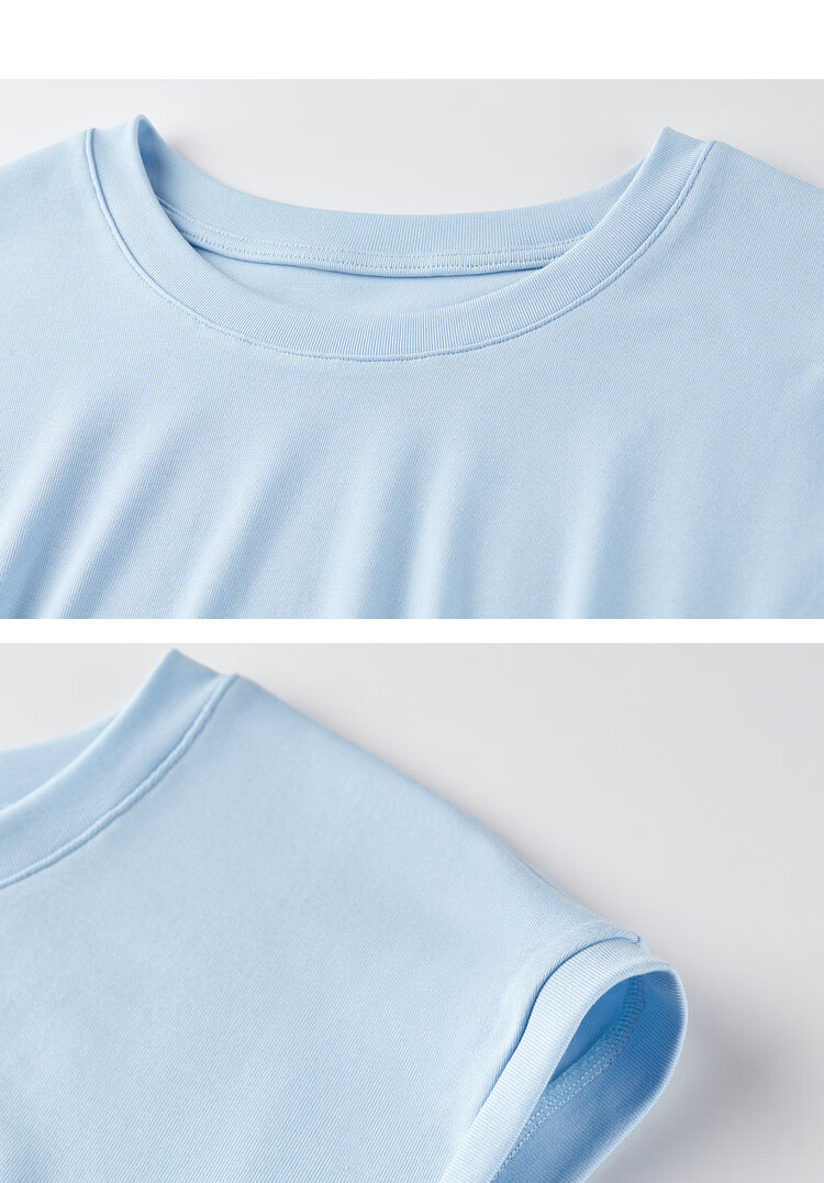 Shangdubila Cotton Blend Crew Neck Youthful T-Shirt for Women Spring Summer Side Slit Slim Fit Knitted Top Color-Block Button Pleated Women's Wear 20