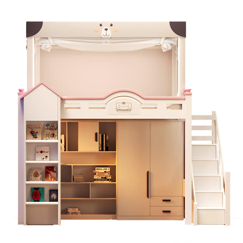 Cottonfaith Class A Antibacterial Home Bunk Bed with Guardrail, Mosquito Net Frame, Three-Door Upper Bunk, 1.2 Meters