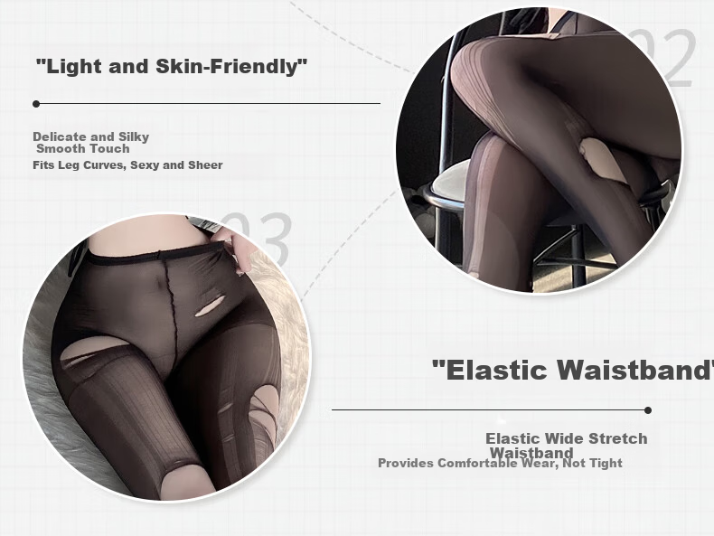 Zhenmei Women's Sensual Stress Relief Foot Fetish Black Sheer Tearable Hole Pantyhose 3-Pack Black Purple Nude 7230 5
