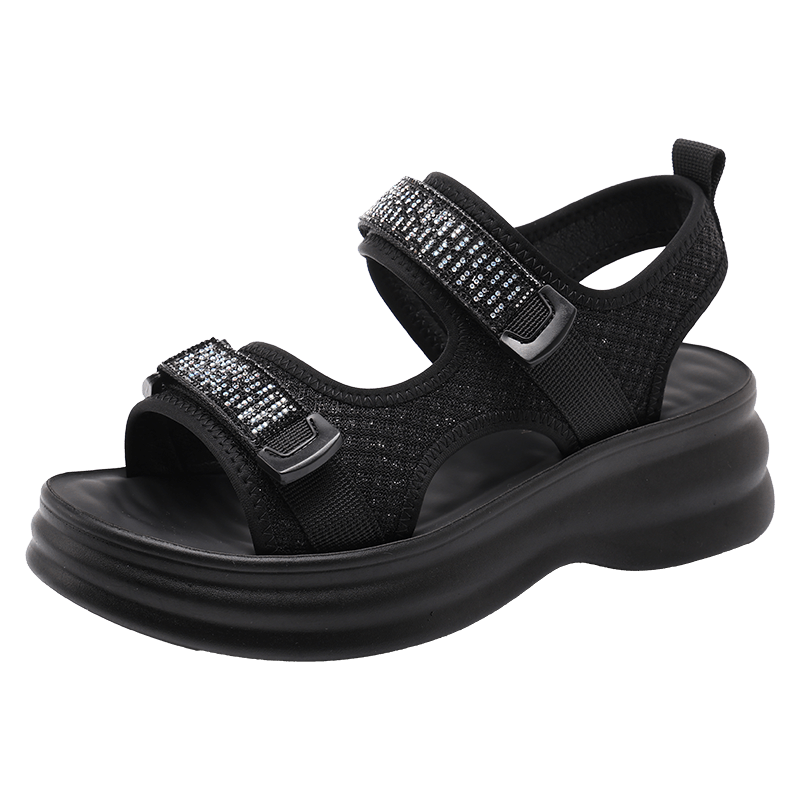 Red Dragonfly Women's Thick Sole Height Increasing Slimming Beach Outdoor Casual Commuting Lightweight Sandals WTK264781 Black 38
