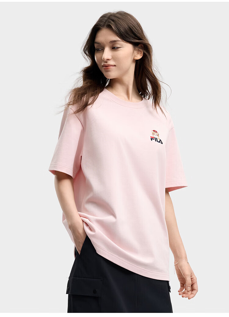 FILA Official 2026 Summer Couple Short Sleeve T-Shirt Casual Loose Fit Cotton Cat Knit Tee 78