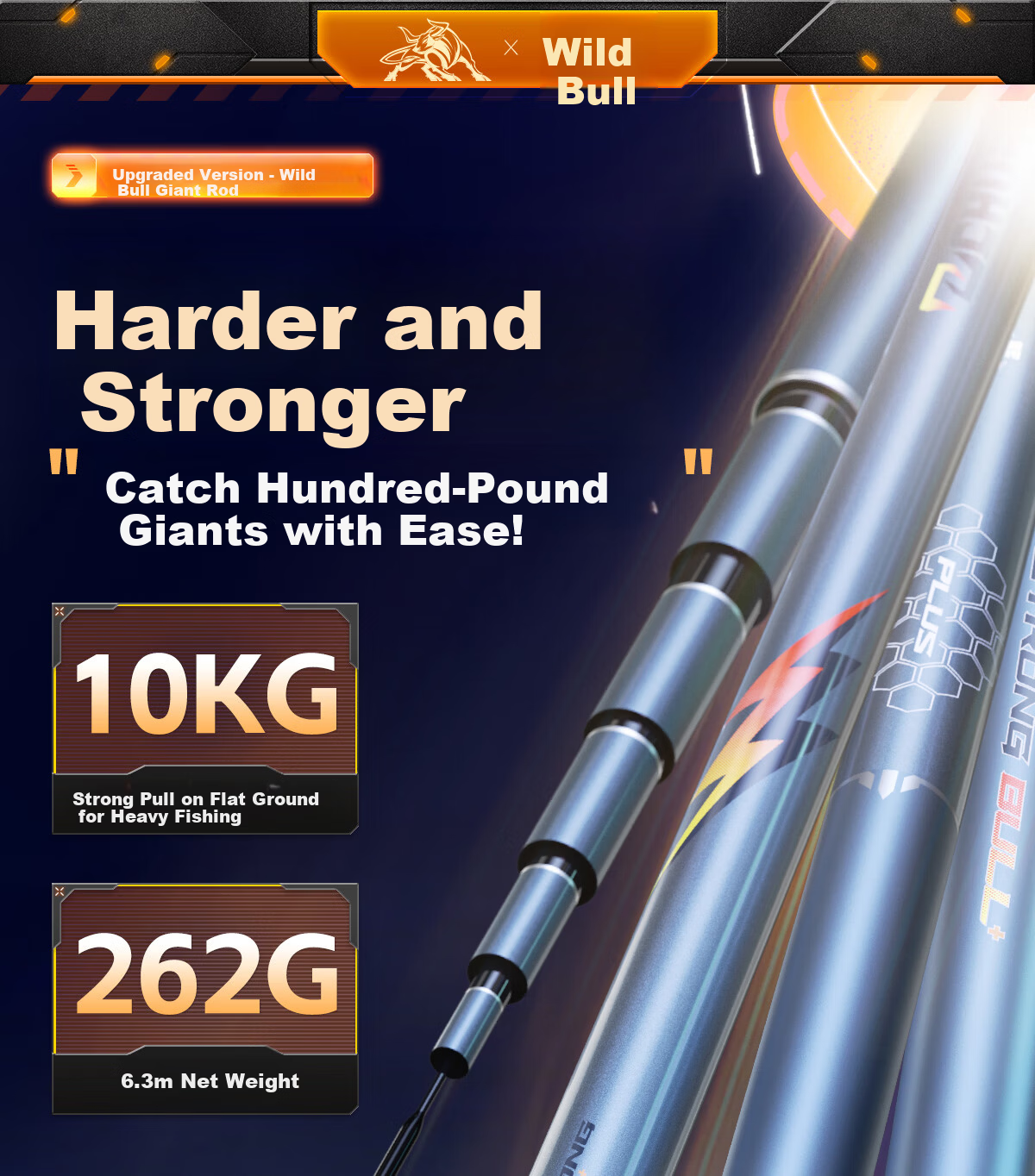 Chuanze Man Niu Giant Fishing Rod Hand Rod Sturgeon Ultra-Hard Heavy Duty Big Fish Rod Tai Fishing Rod 100kg Giant Rod 8.1m 1