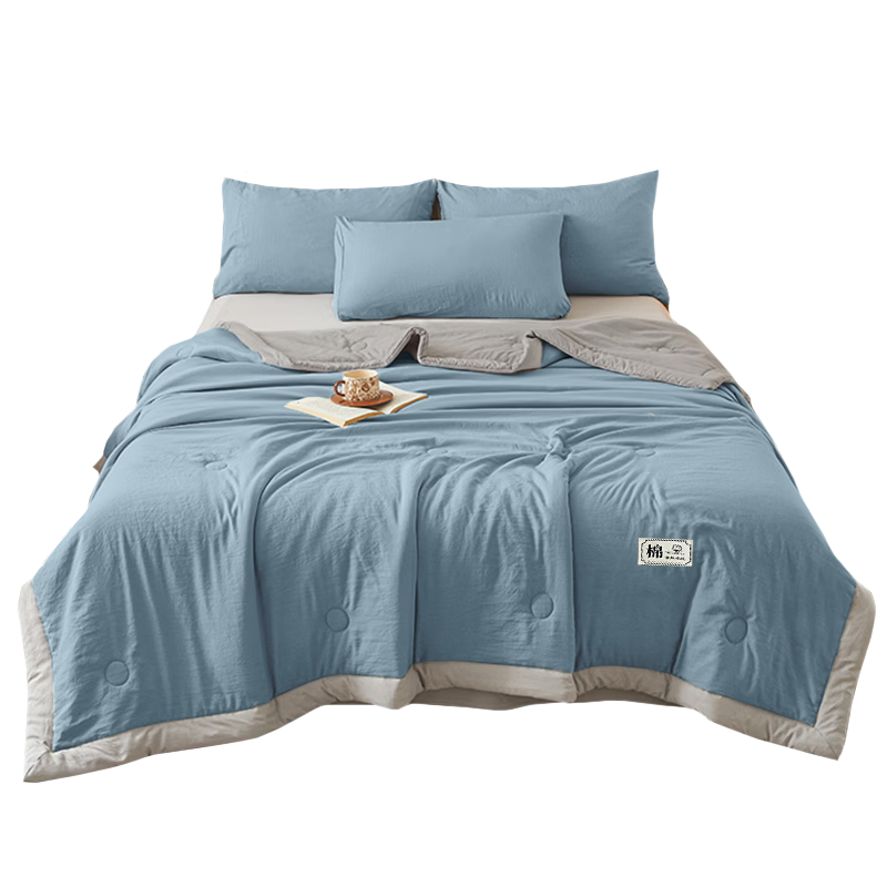 KING SHORE Summer Cooling Quilt, Machine Washable, 100% Cotton, Home Use Double Bed Air Conditioning Quilt, Cotton Summer Quilt, 200*230cm, Blue-Gray