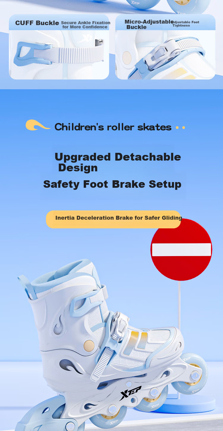 Xtep Kids Roller Skates Boys Girls Beginner Set Integrated Frame Inline Skating Shoes for Primary and Secondary School Courses 5