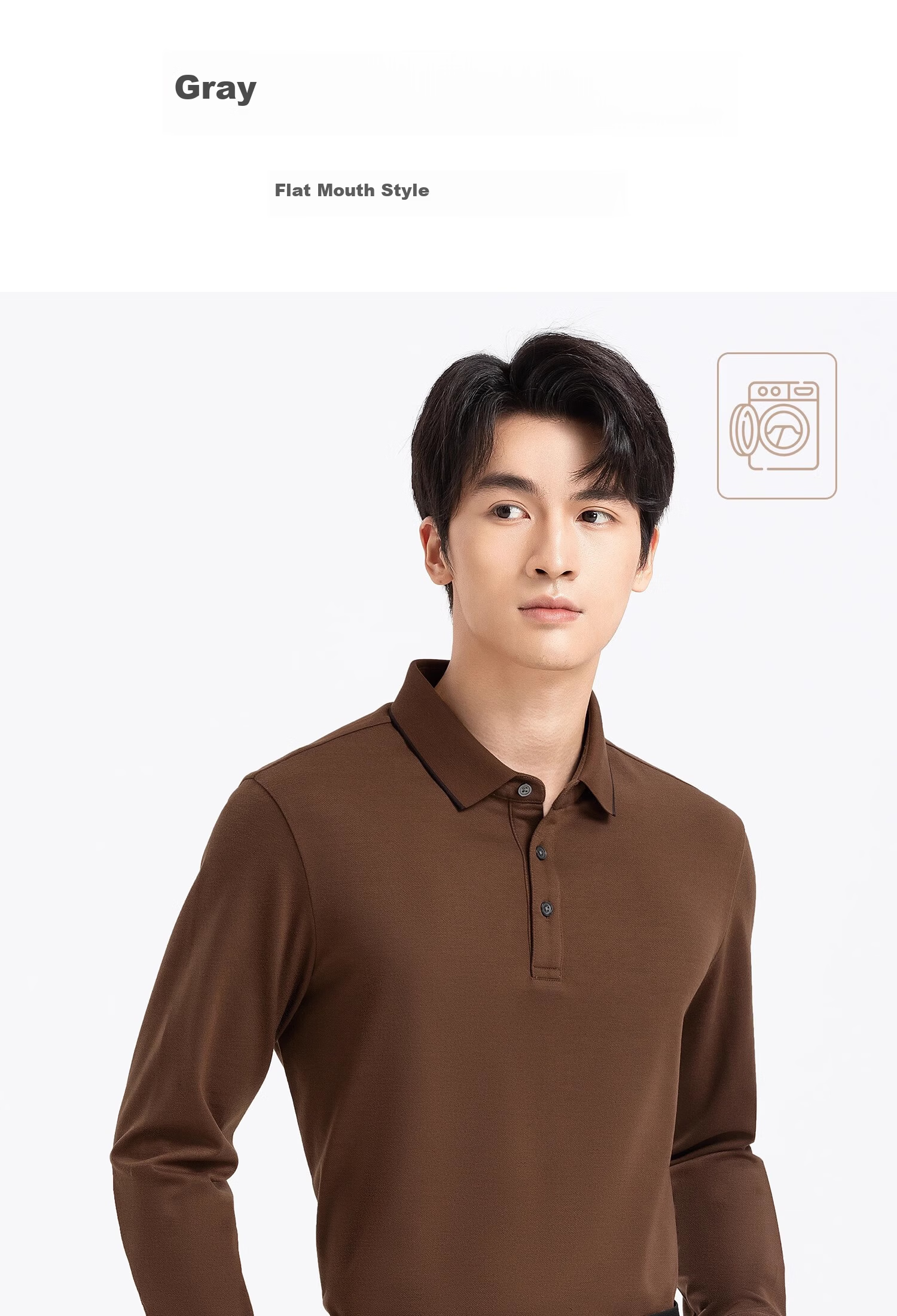 Langdun [Wool Blend] Long Sleeve Polo Shirt Men 2025 Spring Autumn Soft Comfortable Business Casual 9