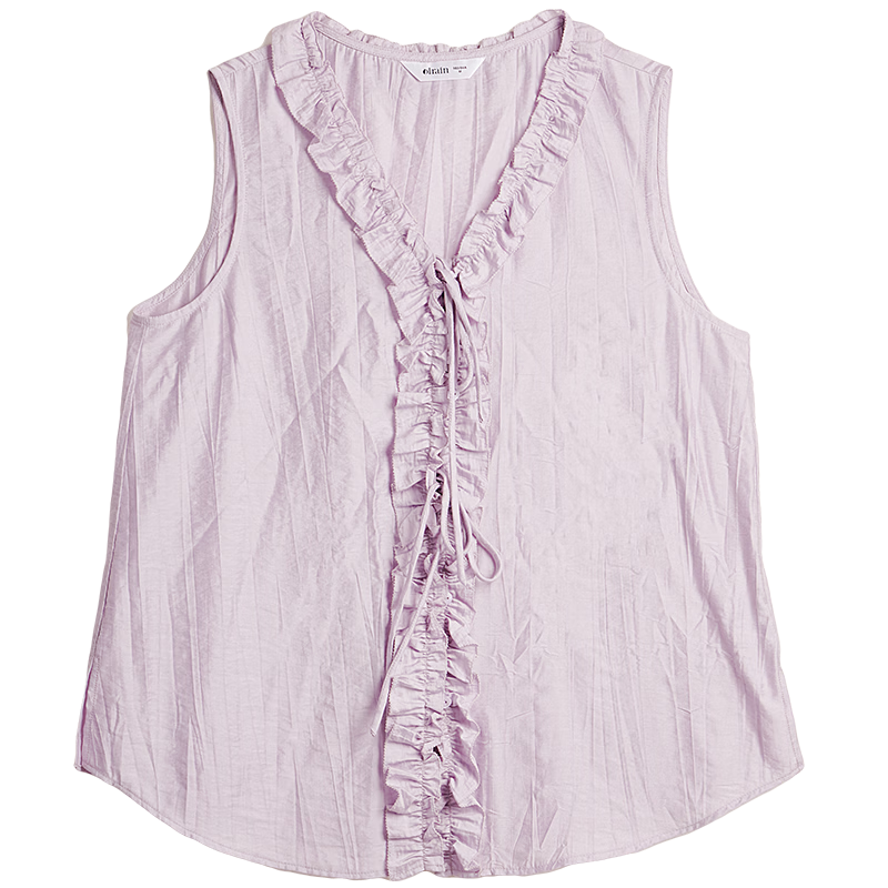 Olrain French Style Heavy Embroidered Ruffled V-Neck Sleeveless Shirt Women Summer New Loose Top Purple S