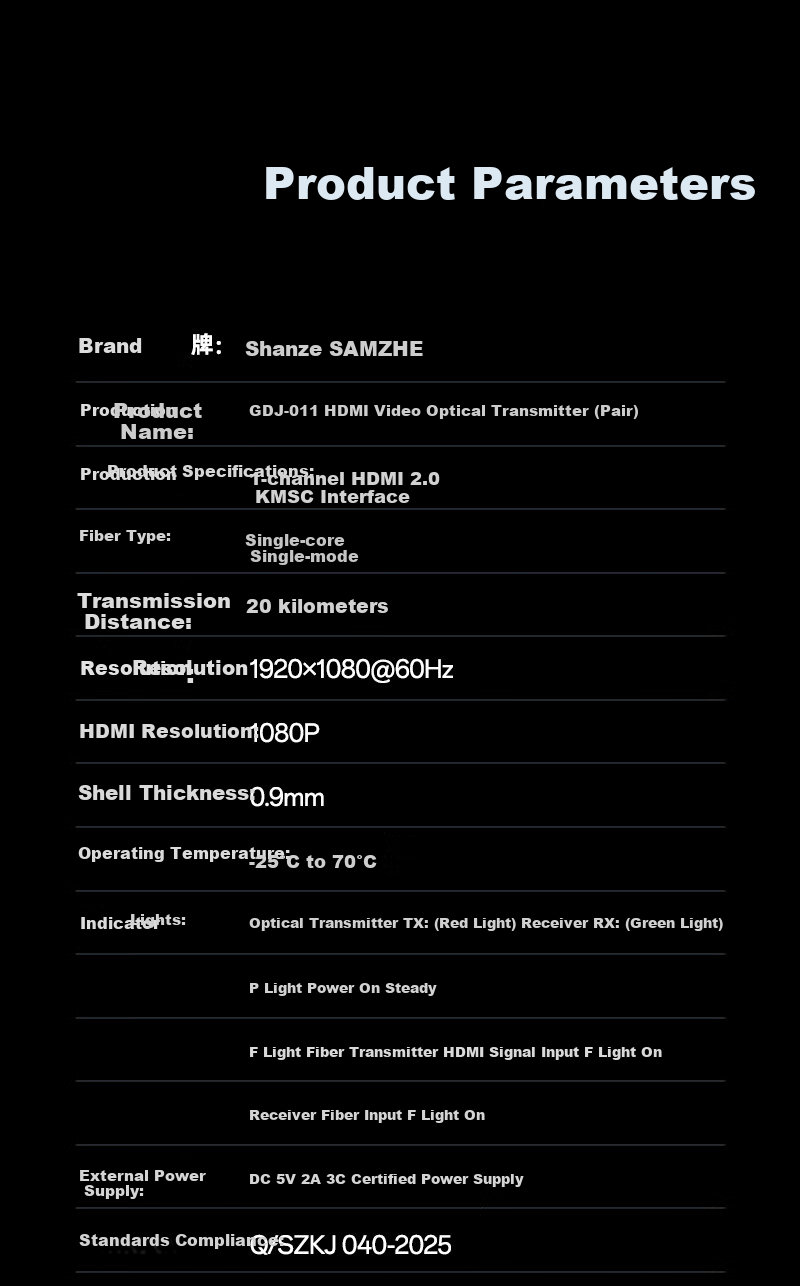 Sanze HDMI Optical Transmitter and Receiver Pair Fiber to HDMI Extender HD Video Transmitter HDMI Fiber Transceiver AV Optical Terminal FC Port 20KM GDJ-02 13